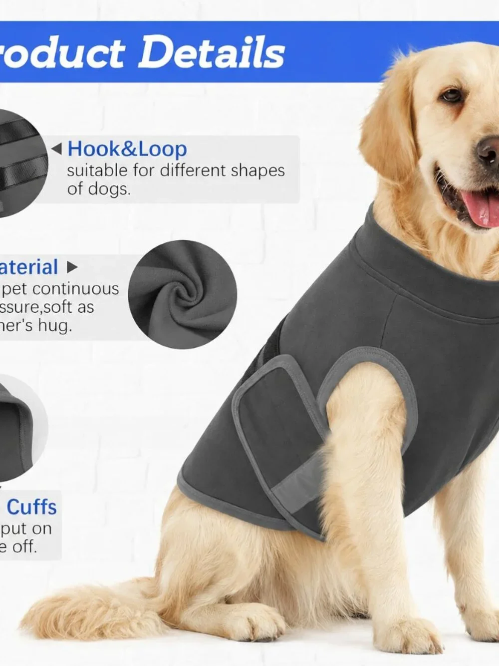 Breathable Dog Anxiety Vest, Calming Compression Shirt for Dogs, XL, Gray